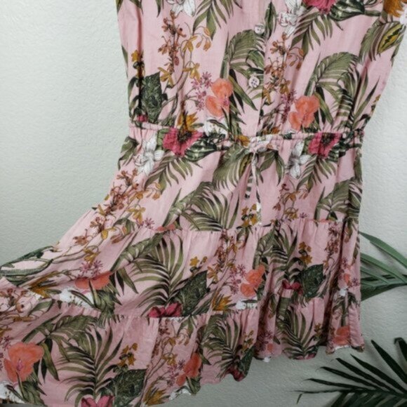 Rebecca Minkoff Ollie Dress Peach Botanical Tropical Print size L Floral Boho - Picture 9 of 16